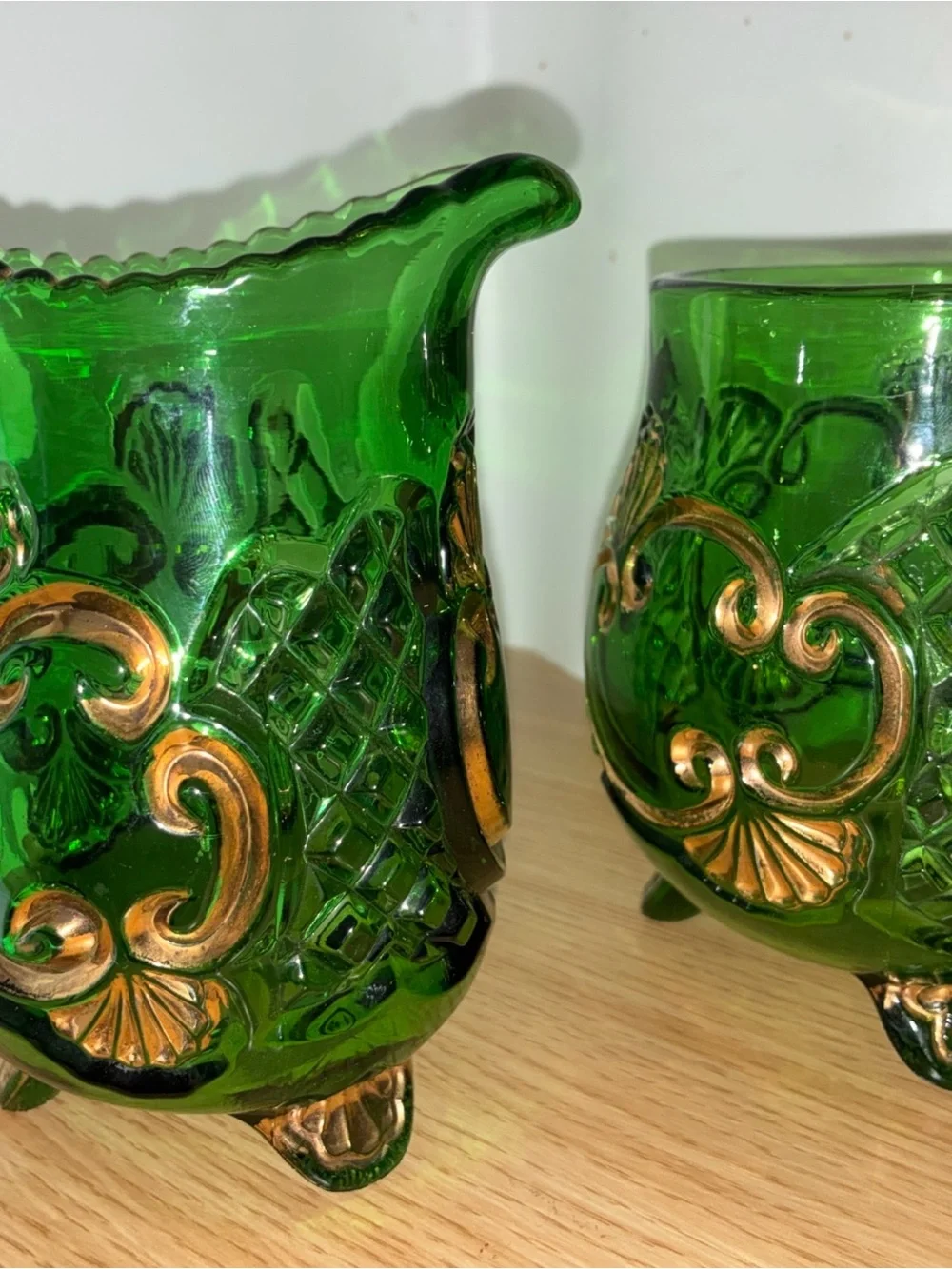 Riverside glass co EAPG Croesus Emerald creamer and spooner